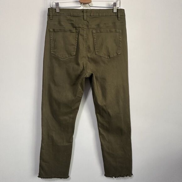 John Mark Cropped Jeans 10 Raw Split Hem Army Green Stretch Casual Pants 31x26 - Picture 7 of 8